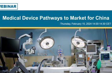 Image of an operating theatre with many medical devices; Text reads Cisema Webinar on Medical Device Pathways to China February 15, 2024